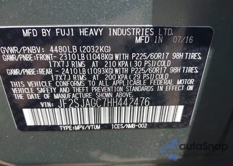 2017 Subaru Forester 2.5I Premium from USA, damaged, VIN JF2SJAGC7HH442476